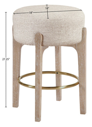 Meridian Furniture Torino Beige Linen Weave Counter Stool with Natural Wood Frame and Brass Accents 88004Beige-C