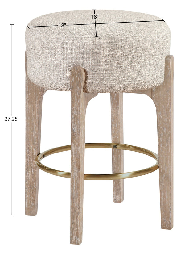 Meridian Furniture Torino Beige Linen Weave Counter Stool with Natural Wood Frame and Brass Accents 88004Beige-C