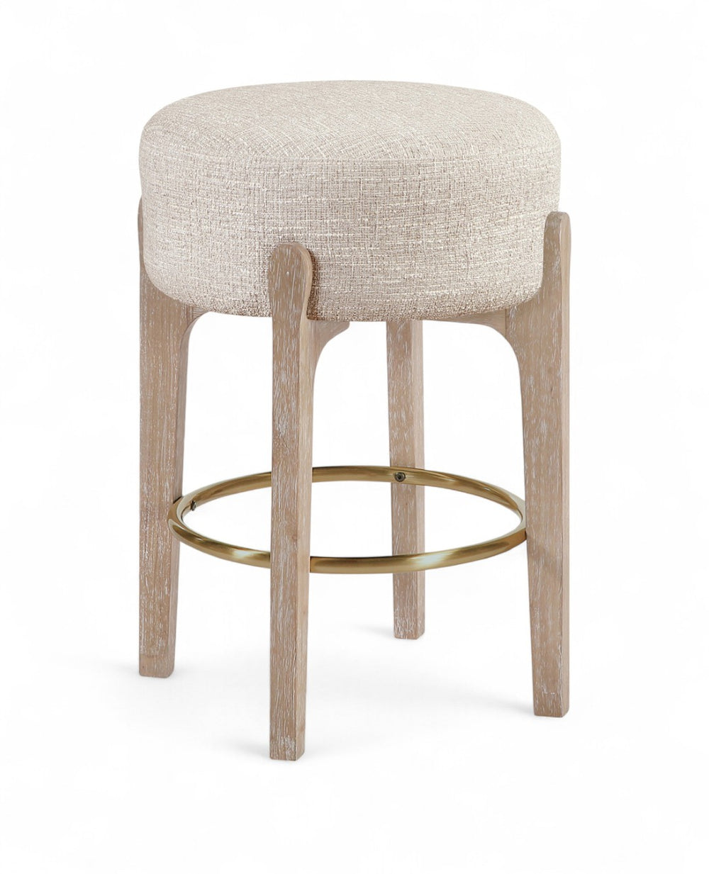 Meridian Furniture Torino Beige Linen Weave Counter Stool with Natural Wood Frame and Brass Accents 88004Beige-C