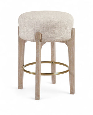 Meridian Furniture Torino Beige Linen Weave Counter Stool with Natural Wood Frame and Brass Accents 88004Beige-C