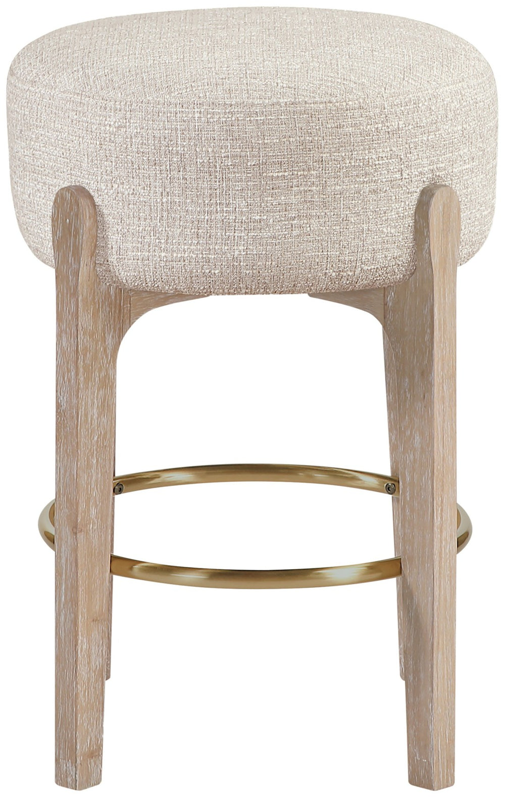 Meridian Furniture Torino Beige Linen Weave Counter Stool with Natural Wood Frame and Brass Accents 88004Beige-C