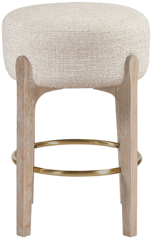 Meridian Furniture Torino Beige Linen Weave Counter Stool with Natural Wood Frame and Brass Accents 88004Beige-C