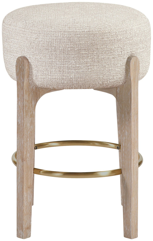Meridian Furniture Torino Beige Linen Weave Counter Stool with Natural Wood Frame and Brass Accents 88004Beige-C