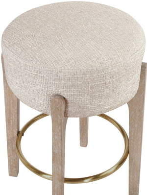 Meridian Furniture Torino Beige Linen Weave Counter Stool with Natural Wood Frame and Brass Accents 88004Beige-C
