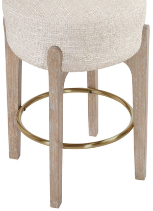 Meridian Furniture Torino Beige Linen Weave Counter Stool with Natural Wood Frame and Brass Accents 88004Beige-C