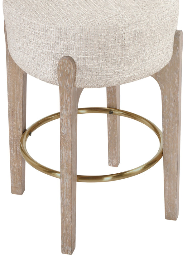 Meridian Furniture Torino Beige Linen Weave Counter Stool with Natural Wood Frame and Brass Accents 88004Beige-C