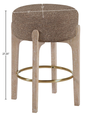 Meridian Furniture Torino Linen Weave Counter Stool with Brass Accents and Solid Wood Frame 88004Brown-C