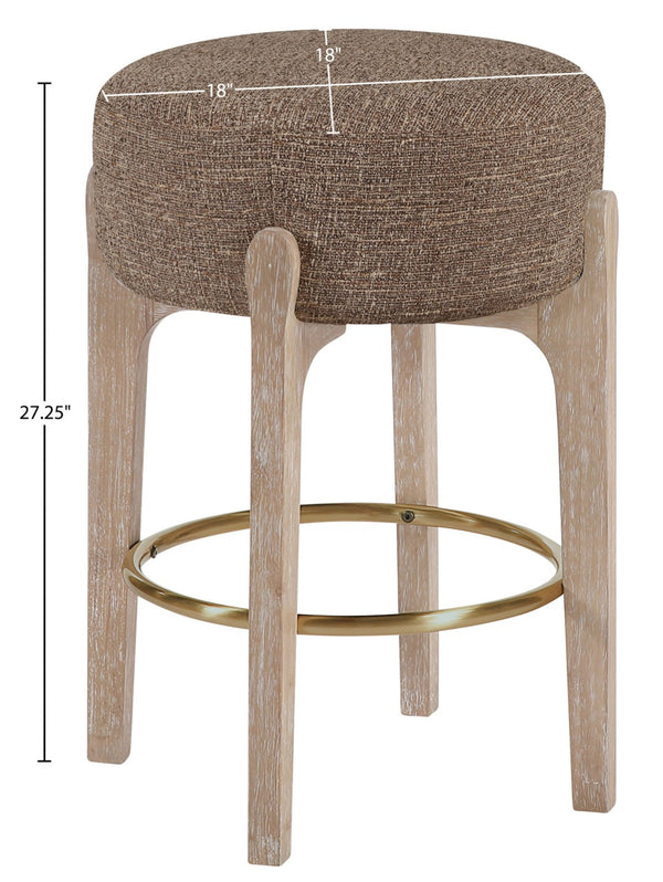 Meridian Furniture Torino Linen Weave Counter Stool with Brass Accents and Solid Wood Frame 88004Brown-C