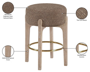 Meridian Furniture Torino Linen Weave Counter Stool with Brass Accents and Solid Wood Frame 88004Brown-C