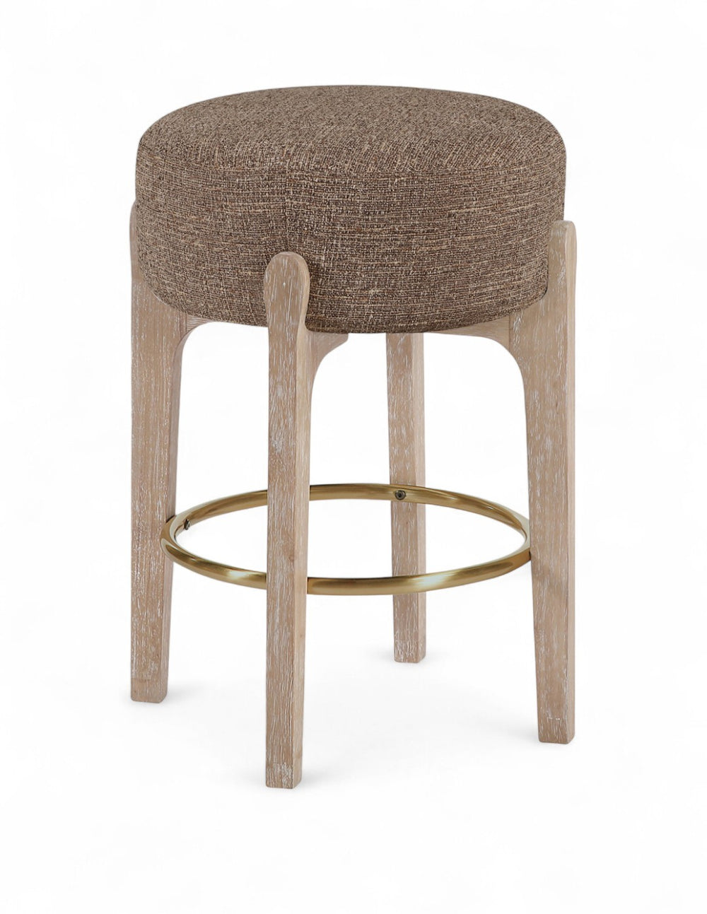 Meridian Furniture Torino Linen Weave Counter Stool with Brass Accents and Solid Wood Frame 88004Brown-C