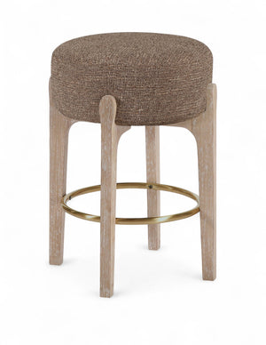 Meridian Furniture Torino Linen Weave Counter Stool with Brass Accents and Solid Wood Frame 88004Brown-C