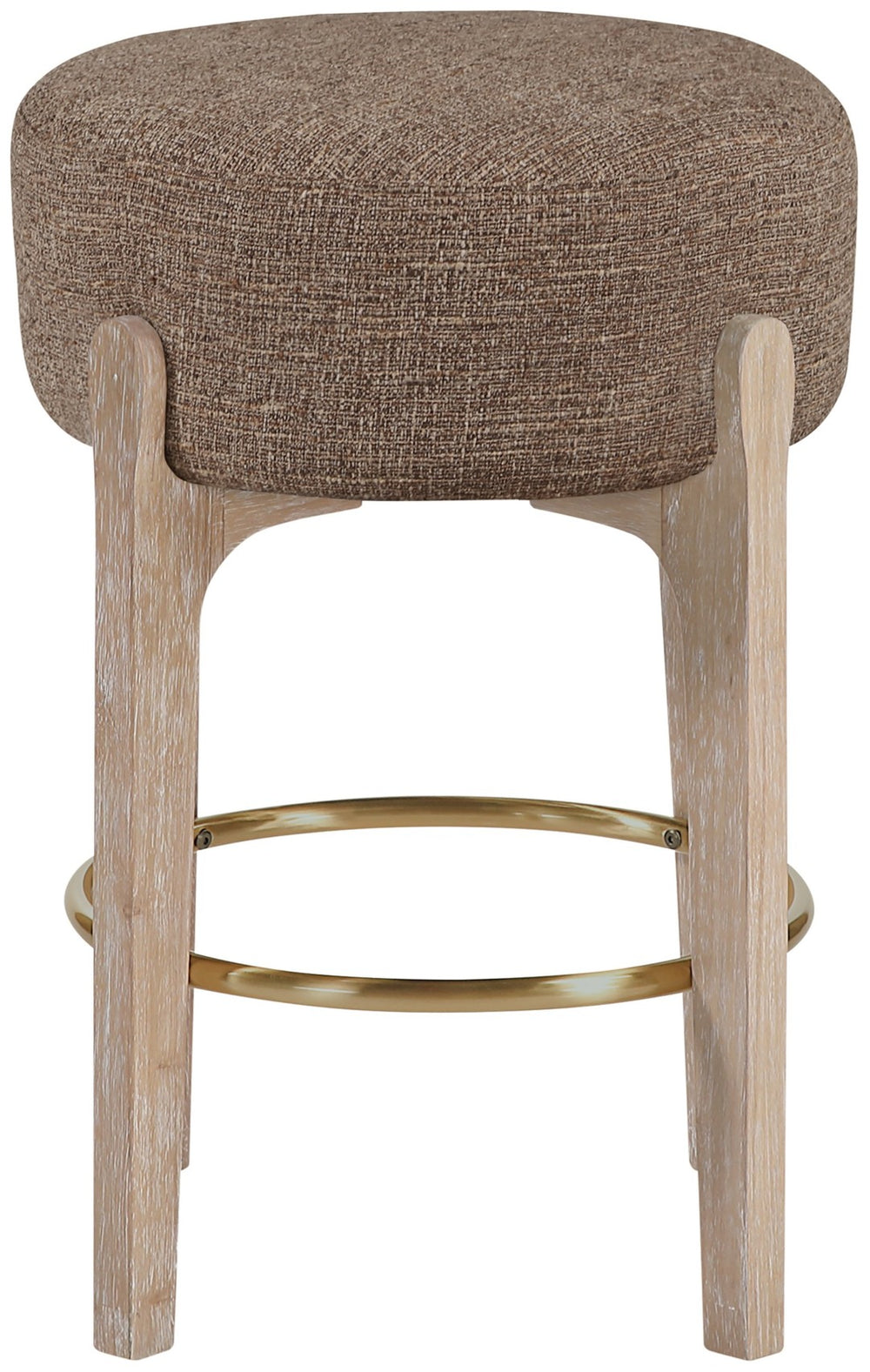 Meridian Furniture Torino Linen Weave Counter Stool with Brass Accents and Solid Wood Frame 88004Brown-C