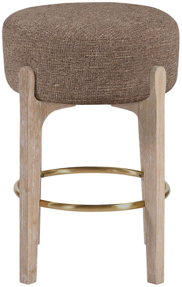 Meridian Furniture Torino Linen Weave Counter Stool with Brass Accents and Solid Wood Frame 88004Brown-C