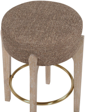 Meridian Furniture Torino Linen Weave Counter Stool with Brass Accents and Solid Wood Frame 88004Brown-C