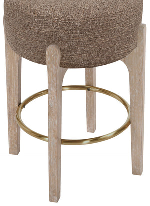 Meridian Furniture Torino Linen Weave Counter Stool with Brass Accents and Solid Wood Frame 88004Brown-C