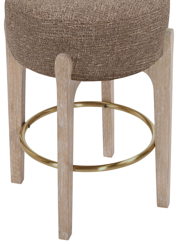 Meridian Furniture Torino Linen Weave Counter Stool with Brass Accents and Solid Wood Frame 88004Brown-C