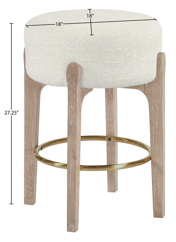 Meridian Furniture Torino Linen Upholstered Counter Stool with Brass Accents and Natural Wood Frame 88004Cream-C