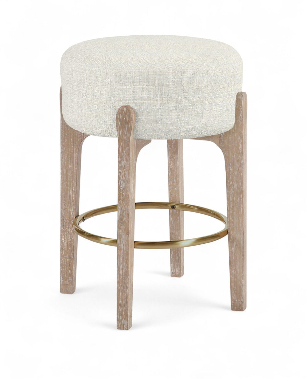 Meridian Furniture Torino Linen Upholstered Counter Stool with Brass Accents and Natural Wood Frame 88004Cream-C