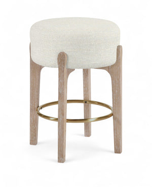 Meridian Furniture Torino Linen Upholstered Counter Stool with Brass Accents and Natural Wood Frame 88004Cream-C