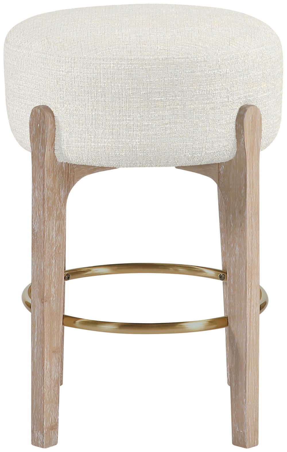Meridian Furniture Torino Linen Upholstered Counter Stool with Brass Accents and Natural Wood Frame 88004Cream-C