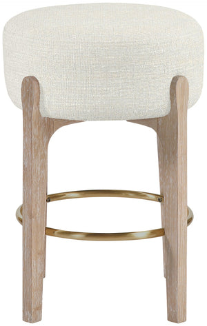 Meridian Furniture Torino Linen Upholstered Counter Stool with Brass Accents and Natural Wood Frame 88004Cream-C
