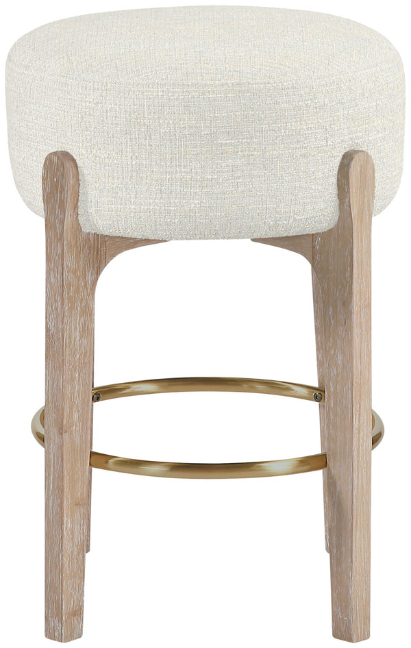 Meridian Furniture Torino Linen Upholstered Counter Stool with Brass Accents and Natural Wood Frame 88004Cream-C