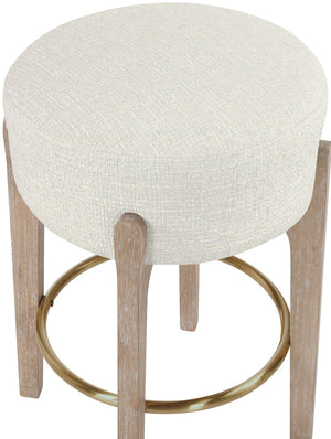 Meridian Furniture Torino Linen Upholstered Counter Stool with Brass Accents and Natural Wood Frame 88004Cream-C