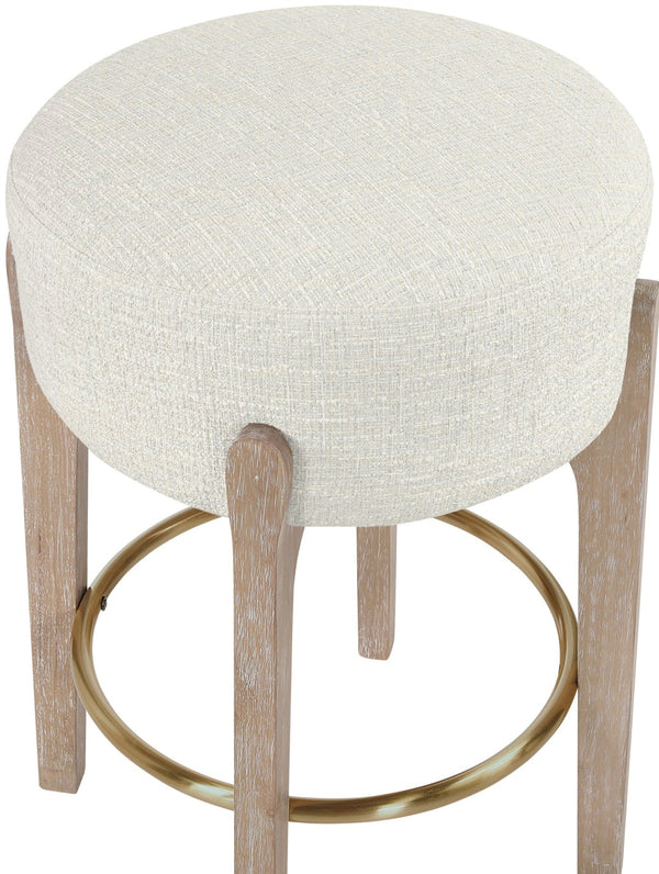 Meridian Furniture Torino Linen Upholstered Counter Stool with Brass Accents and Natural Wood Frame 88004Cream-C