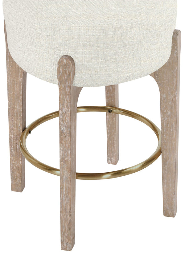 Meridian Furniture Torino Linen Upholstered Counter Stool with Brass Accents and Natural Wood Frame 88004Cream-C