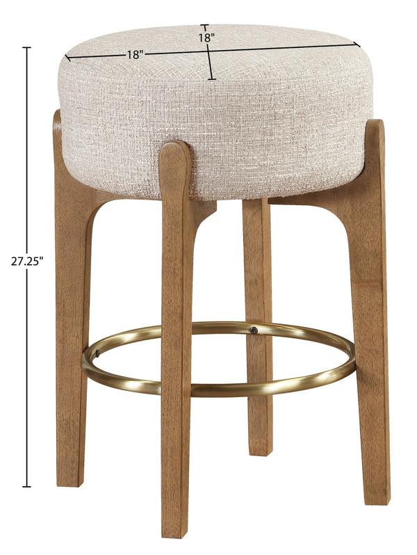 Meridian Furniture Torino Beige Linen Weave Counter Stool with Walnut Frame and Brass Hardware 88005Beige-C