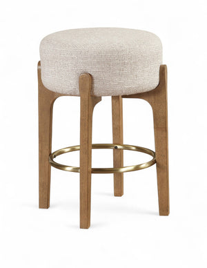 Meridian Furniture Torino Beige Linen Weave Counter Stool with Walnut Frame and Brass Hardware 88005Beige-C