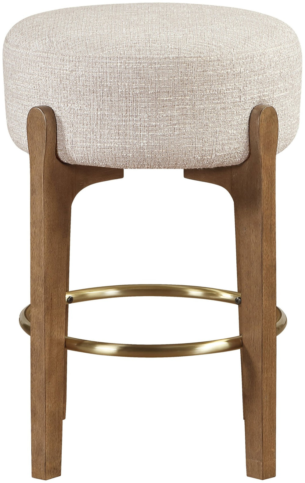 Meridian Furniture Torino Beige Linen Weave Counter Stool with Walnut Frame and Brass Hardware 88005Beige-C