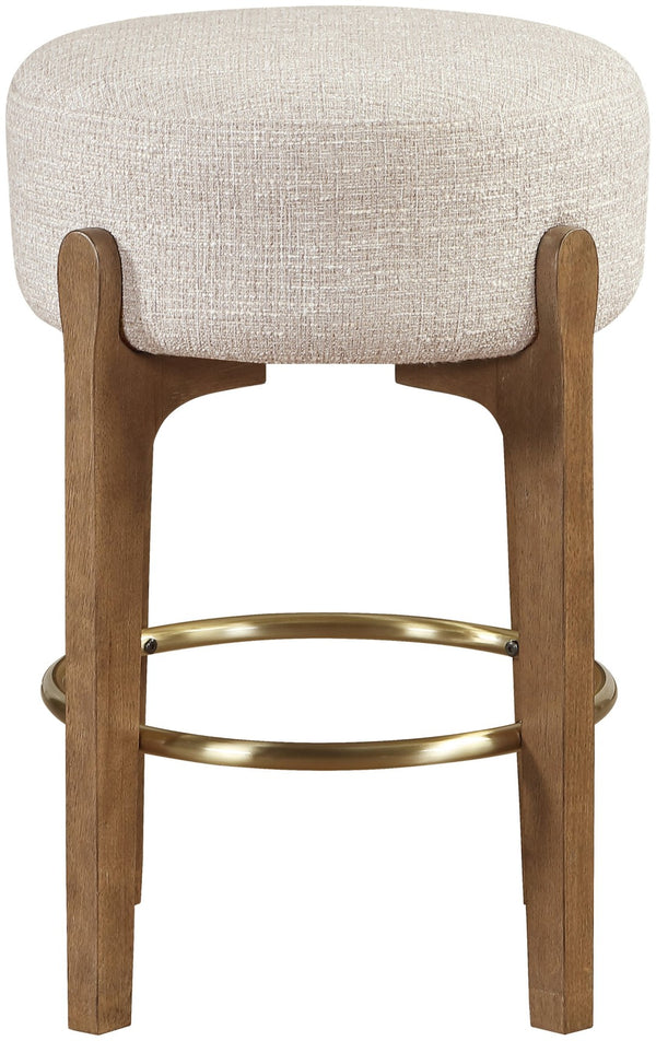 Meridian Furniture Torino Beige Linen Weave Counter Stool with Walnut Frame and Brass Hardware 88005Beige-C