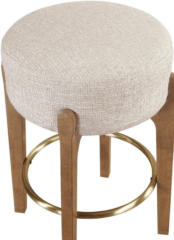 Meridian Furniture Torino Beige Linen Weave Counter Stool with Walnut Frame and Brass Hardware 88005Beige-C