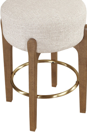 Meridian Furniture Torino Beige Linen Weave Counter Stool with Walnut Frame and Brass Hardware 88005Beige-C