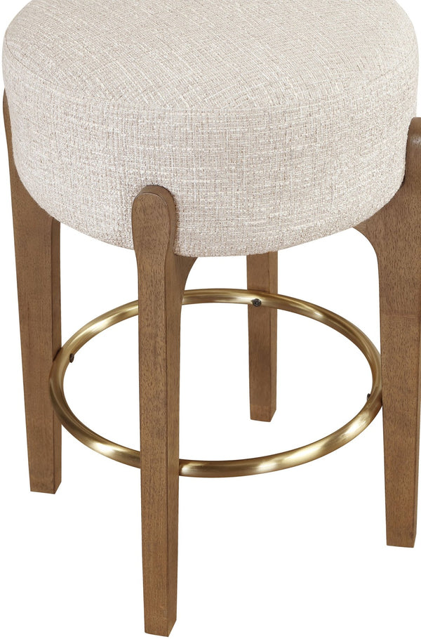 Meridian Furniture Torino Beige Linen Weave Counter Stool with Walnut Frame and Brass Hardware 88005Beige-C