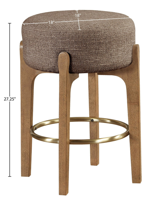 Meridian Furniture Torino Linen Upholstered Counter Stool with Brass Accents and Walnut Wood Frame 88005Brown-C