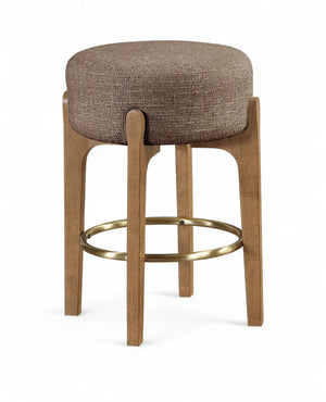 Meridian Furniture Torino Linen Upholstered Counter Stool with Brass Accents and Walnut Wood Frame 88005Brown-C