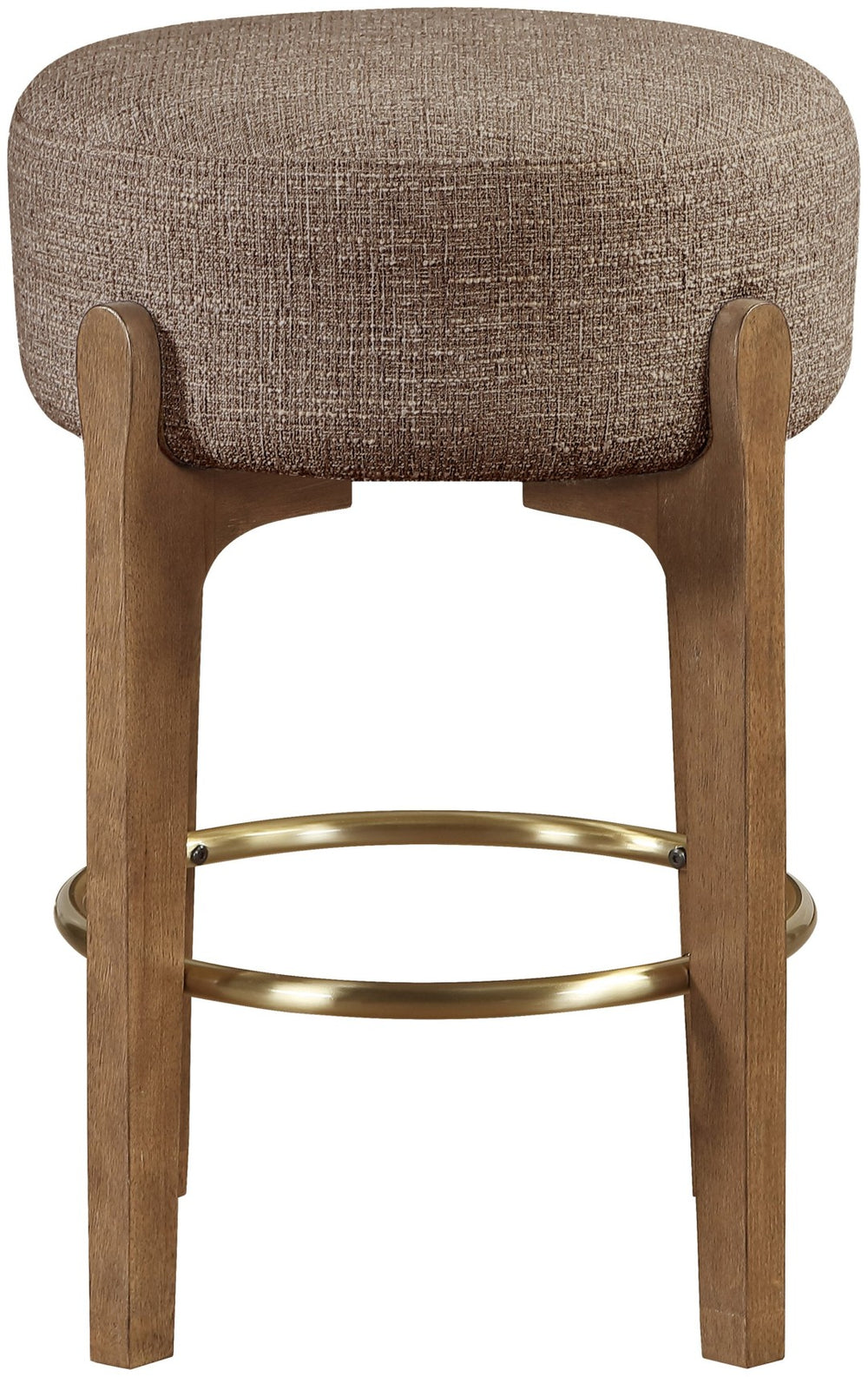 Meridian Furniture Torino Linen Upholstered Counter Stool with Brass Accents and Walnut Wood Frame 88005Brown-C
