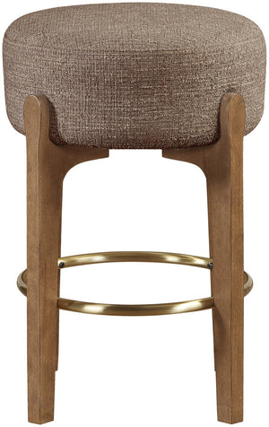 Meridian Furniture Torino Linen Upholstered Counter Stool with Brass Accents and Walnut Wood Frame 88005Brown-C