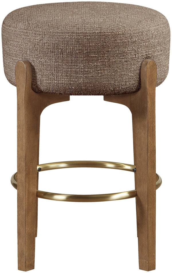 Meridian Furniture Torino Linen Upholstered Counter Stool with Brass Accents and Walnut Wood Frame 88005Brown-C