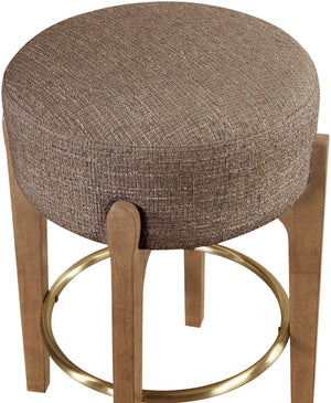 Meridian Furniture Torino Linen Upholstered Counter Stool with Brass Accents and Walnut Wood Frame 88005Brown-C