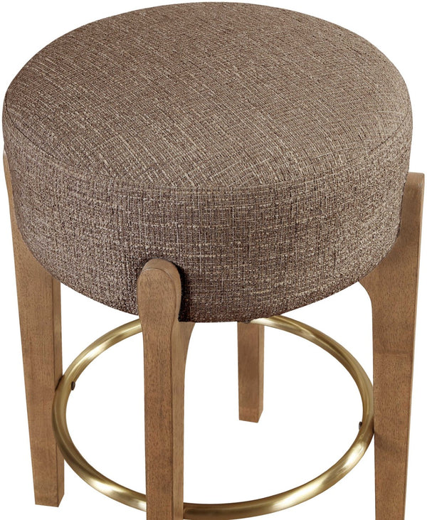 Meridian Furniture Torino Linen Upholstered Counter Stool with Brass Accents and Walnut Wood Frame 88005Brown-C