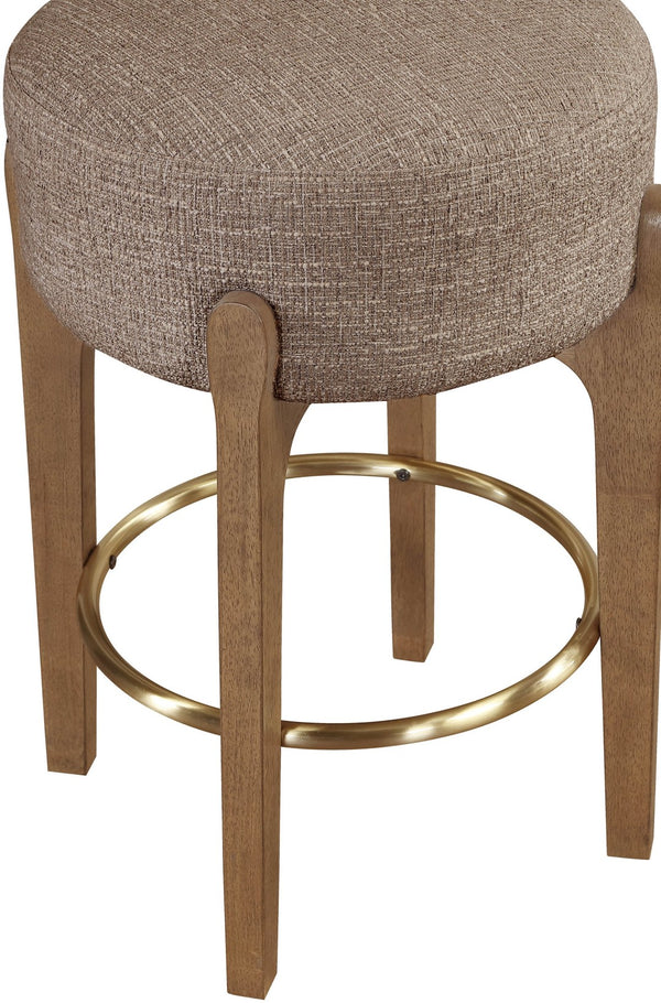 Meridian Furniture Torino Linen Upholstered Counter Stool with Brass Accents and Walnut Wood Frame 88005Brown-C