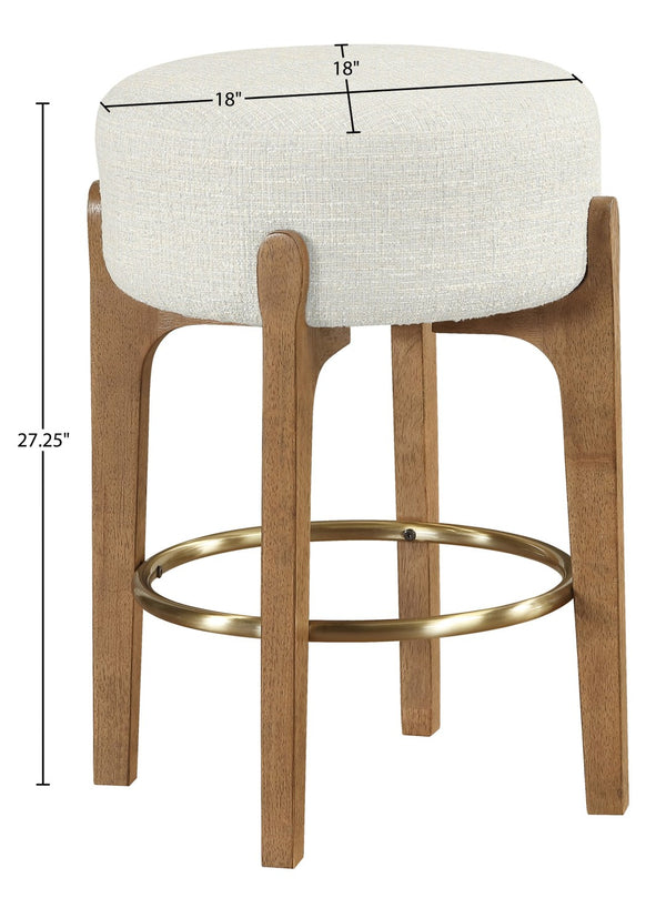 Meridian Furniture Torino Cream Linen Counter Stool with Brass Accents and Solid Wood Frame 88005Cream-C