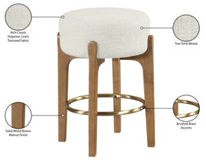 Meridian Furniture Torino Cream Linen Counter Stool with Brass Accents and Solid Wood Frame 88005Cream-C