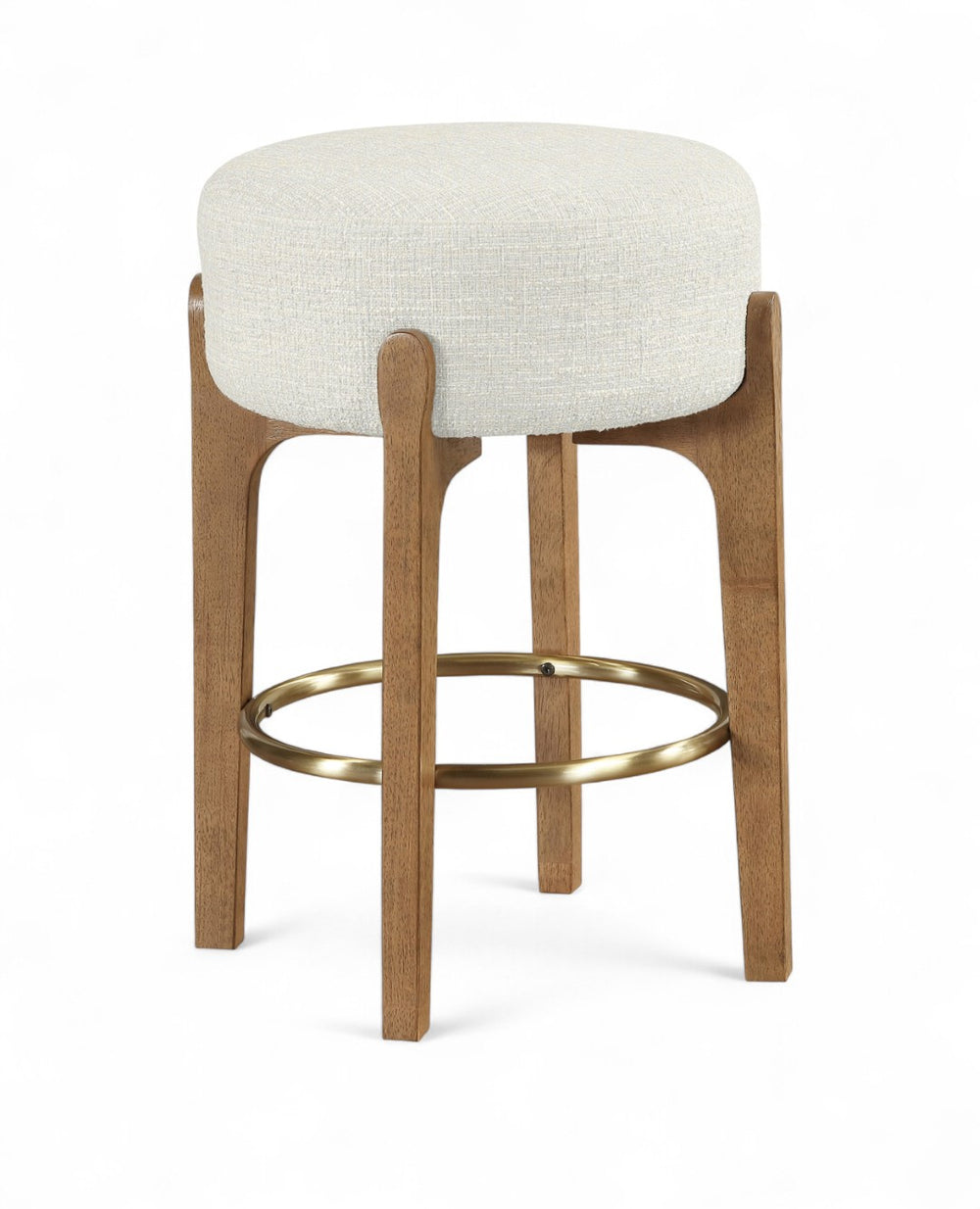 Meridian Furniture Torino Cream Linen Counter Stool with Brass Accents and Solid Wood Frame 88005Cream-C