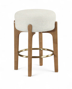 Meridian Furniture Torino Cream Linen Counter Stool with Brass Accents and Solid Wood Frame 88005Cream-C