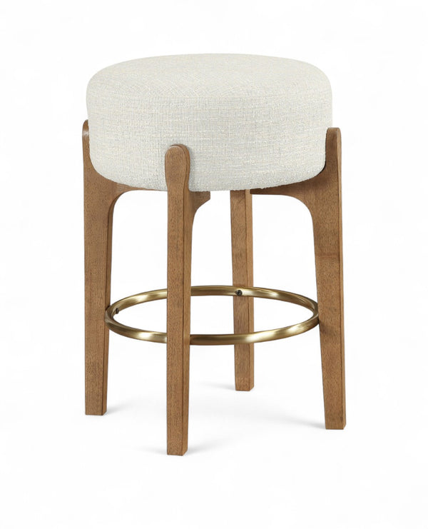 Meridian Furniture Torino Cream Linen Counter Stool with Brass Accents and Solid Wood Frame 88005Cream-C