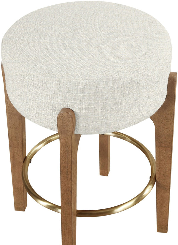 Meridian Furniture Torino Cream Linen Counter Stool with Brass Accents and Solid Wood Frame 88005Cream-C